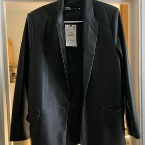 Faux leather blazer-NEW